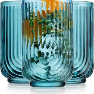 Vintage Glassware Art Deco Highball Glasses Set of 4 Blush Ribbed Drinking Glasses 17 Oz